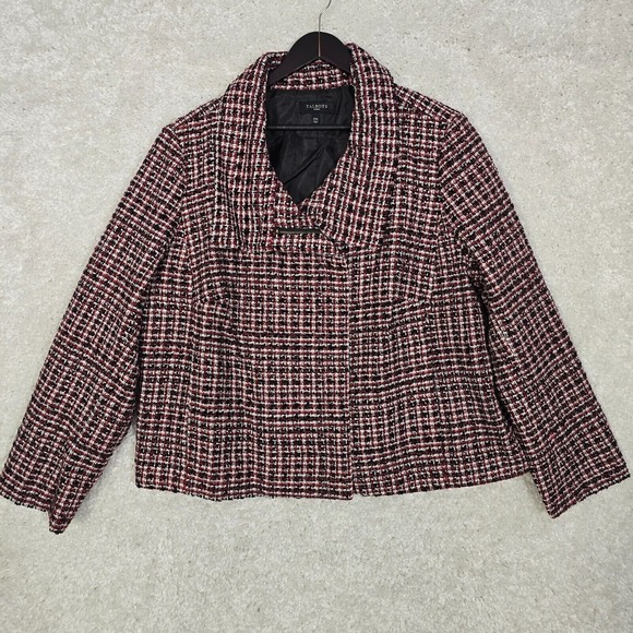 Talbots Jacket Womens 24W Red‎ Black Full Zip Long Sleeve Lined Career Preppy - Picture 1 of 13